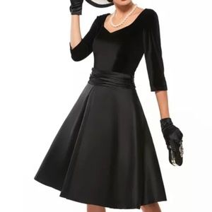 Black Satin Velvet Pin Up Rockabilly Dress M